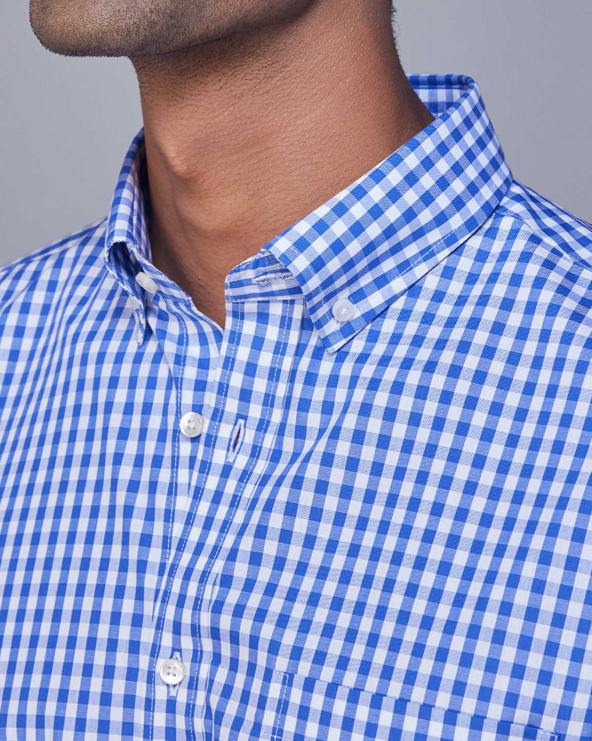 Men's Blue & White Gingham Dress Shirt (Checkered Shirt